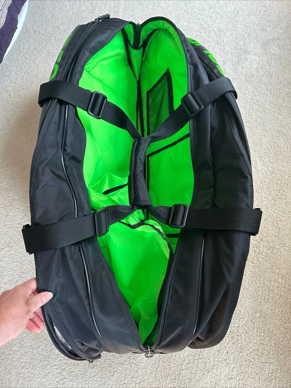 Solinco Tour Team Black & Neon Green Tennis Racquet Backpack 6 Pack Bag